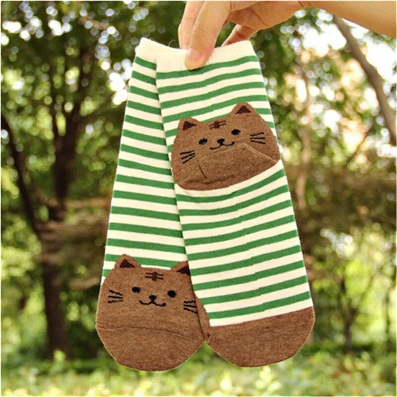 Striped Cartoon Cat Socks, 6 Color combinations - Just Cats - Gifts for Cat Lovers