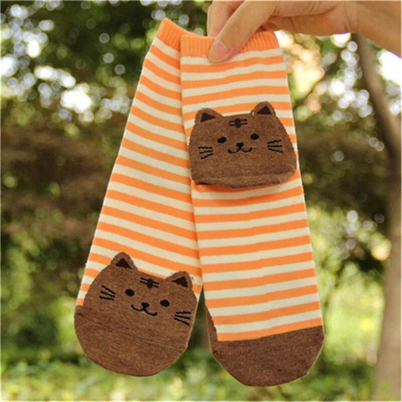 Striped Cartoon Cat Socks, 6 Color combinations - Just Cats - Gifts for Cat Lovers