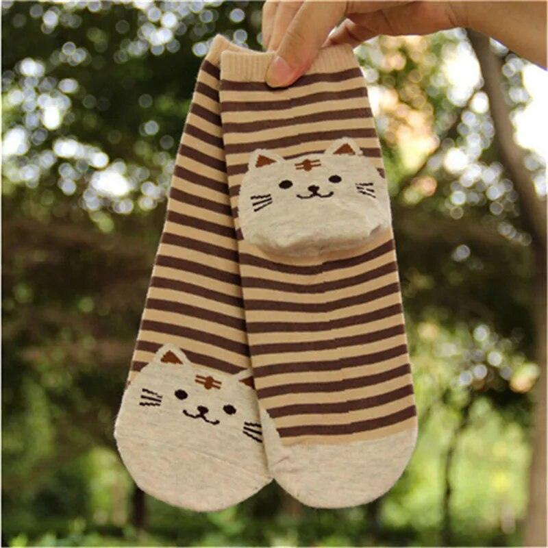 Striped Cartoon Cat Socks, 6 Color combinations - Just Cats - Gifts for Cat Lovers