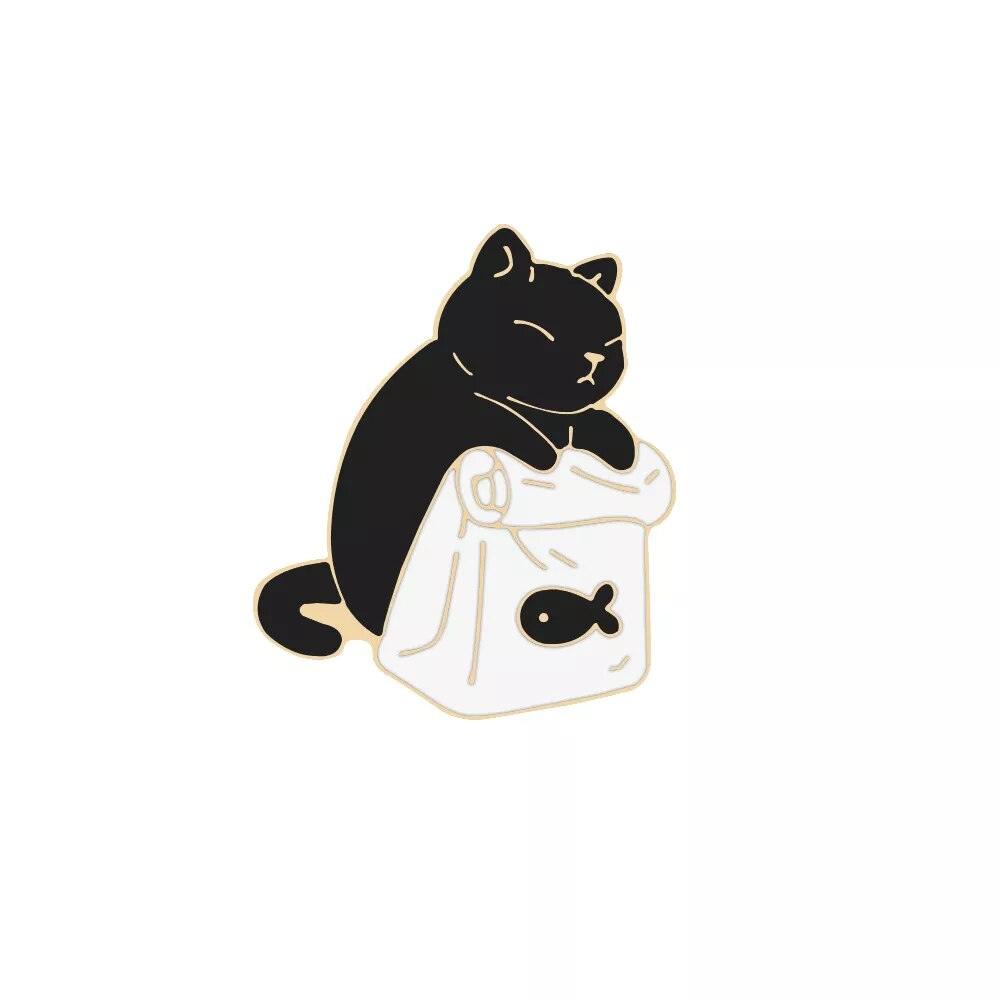 Various Black &amp; White Cartoon Cat Pins, 22 Designs - Just Cats - Gifts for Cat Lovers