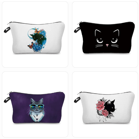 Various Coloful Cat Printed Travel Pouches/Cosmetic bag, 17 Designs - Just Cats - Gifts for Cat Lovers