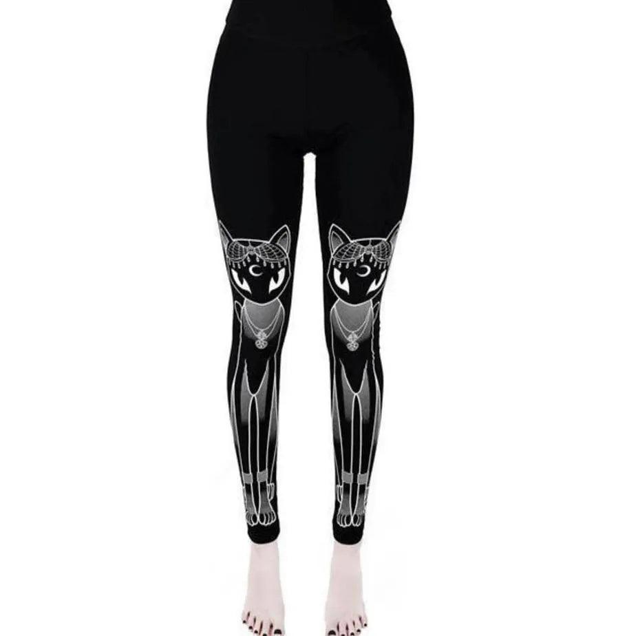 Various Gothic Cat Print Leggings, Black, S-XL - Just Cats - Gifts for Cat Lovers