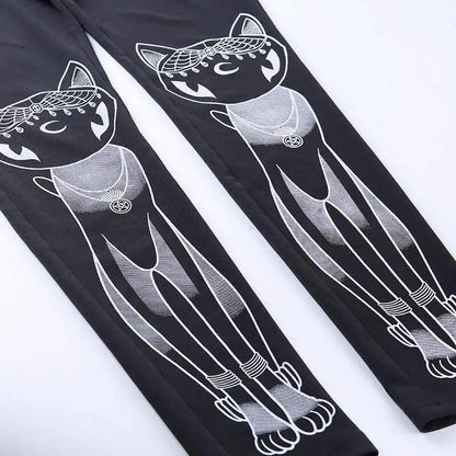 Various Gothic Cat Print Leggings, Black, S-XL - Just Cats - Gifts for Cat Lovers