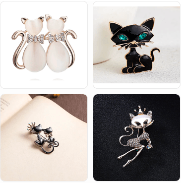 Various Rhinston Cat Brooches, 12 Designs - Just Cats - Gifts for Cat Lovers