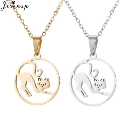 Various Stainless Steel Cat Necklaces, Silver/Gold, 10 designs - Just Cats - Gifts for Cat Lovers