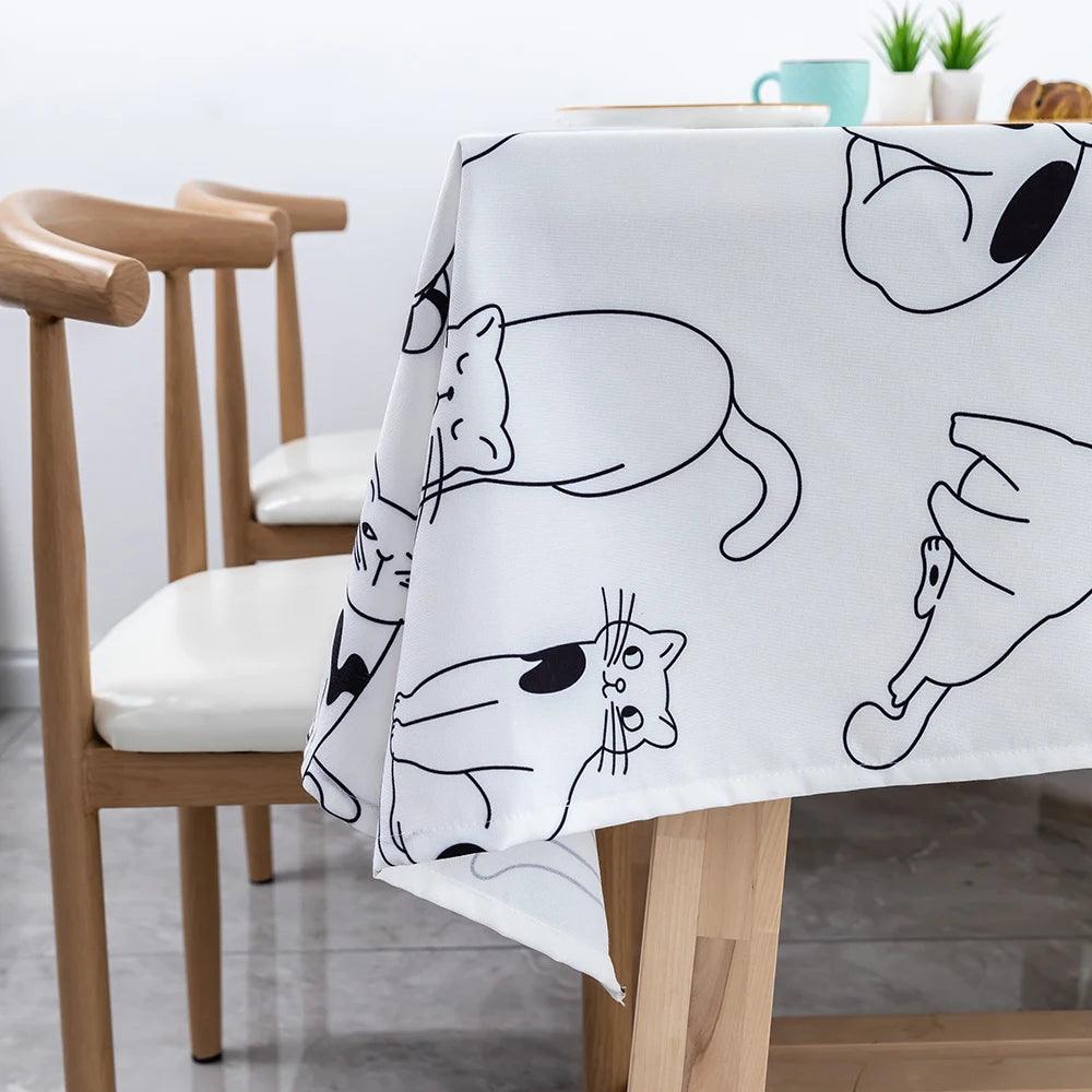 White and Black Cats Waterproof Tablecloth - Just Cats - Gifts for Cat Lovers