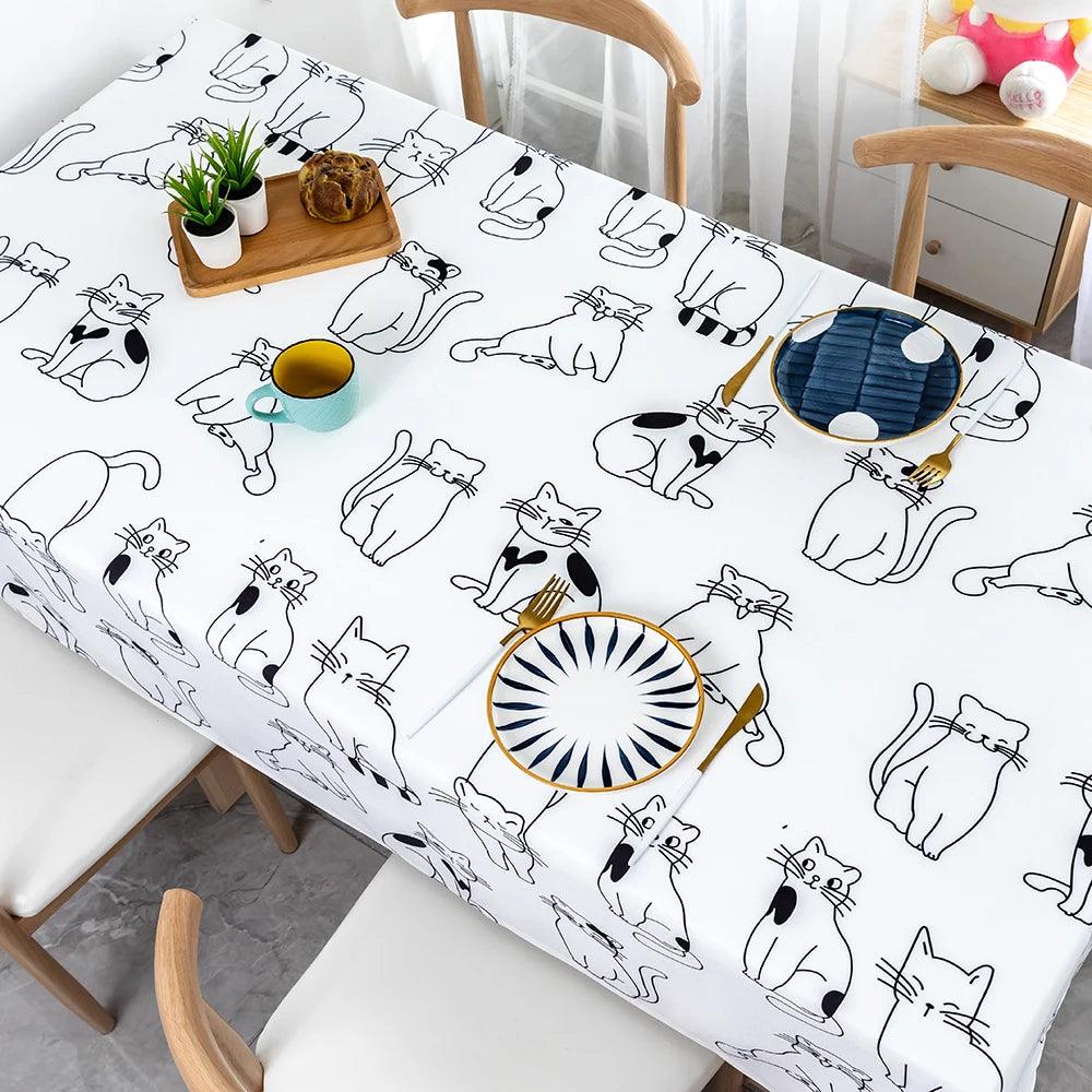 White and Black Cats Waterproof Tablecloth - Just Cats - Gifts for Cat Lovers