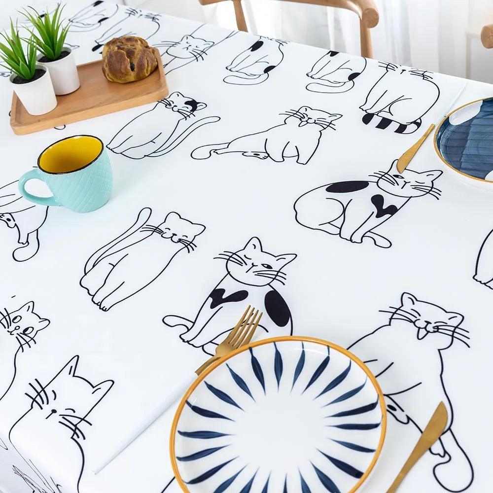 White and Black Cats Waterproof Tablecloth - Just Cats - Gifts for Cat Lovers