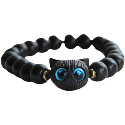 Wooden Black Anime Cat Beaded Bracelet - Just Cats - Gifts for Cat Lovers