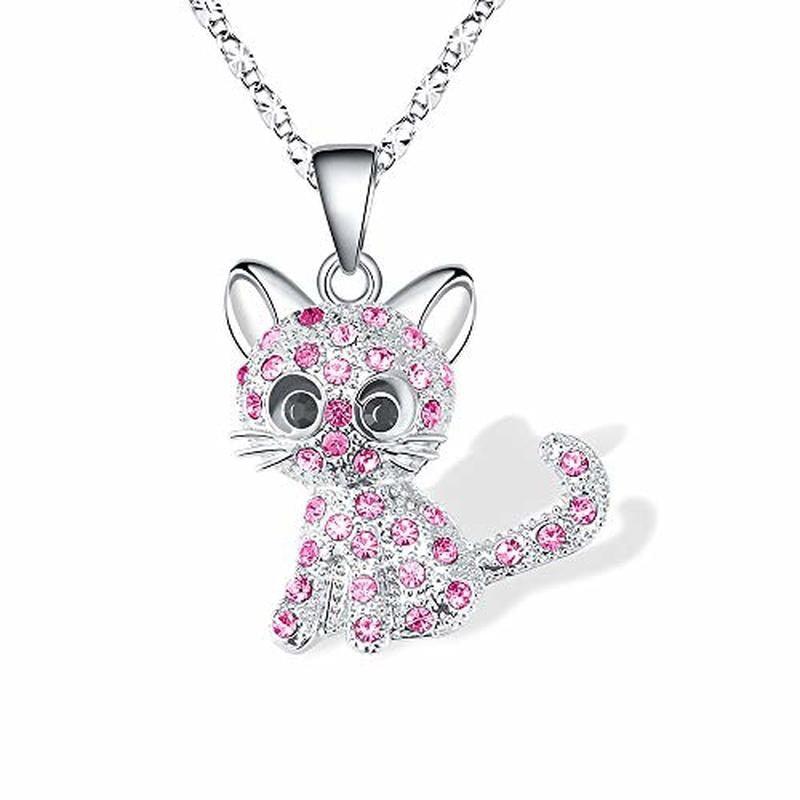 Zircon Studded Cat Pendant Necklace - Just Cats - Gifts for Cat Lovers