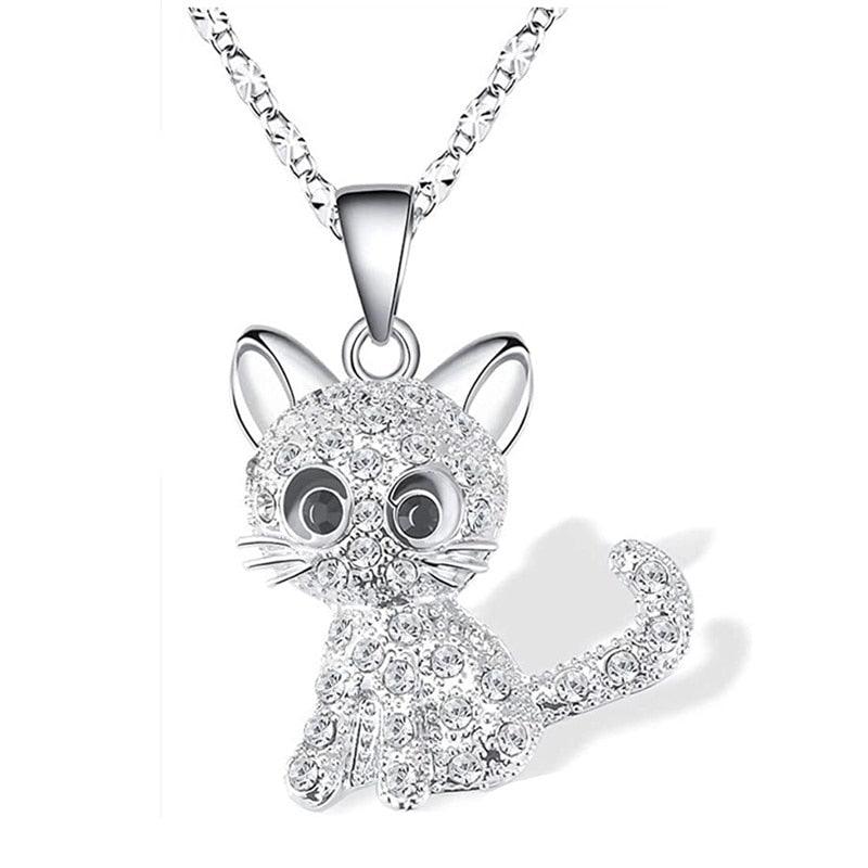 Zircon Studded Cat Pendant Necklace - Just Cats - Gifts for Cat Lovers