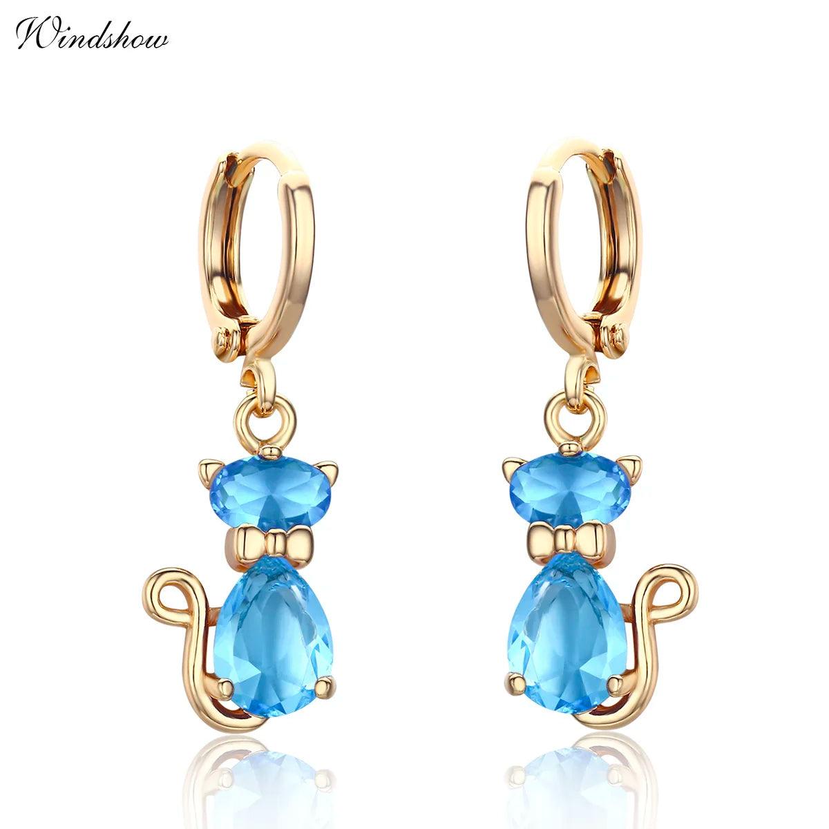 Zirconia Hoop Drop earings, 5 Colors - Just Cats - Gifts for Cat Lovers