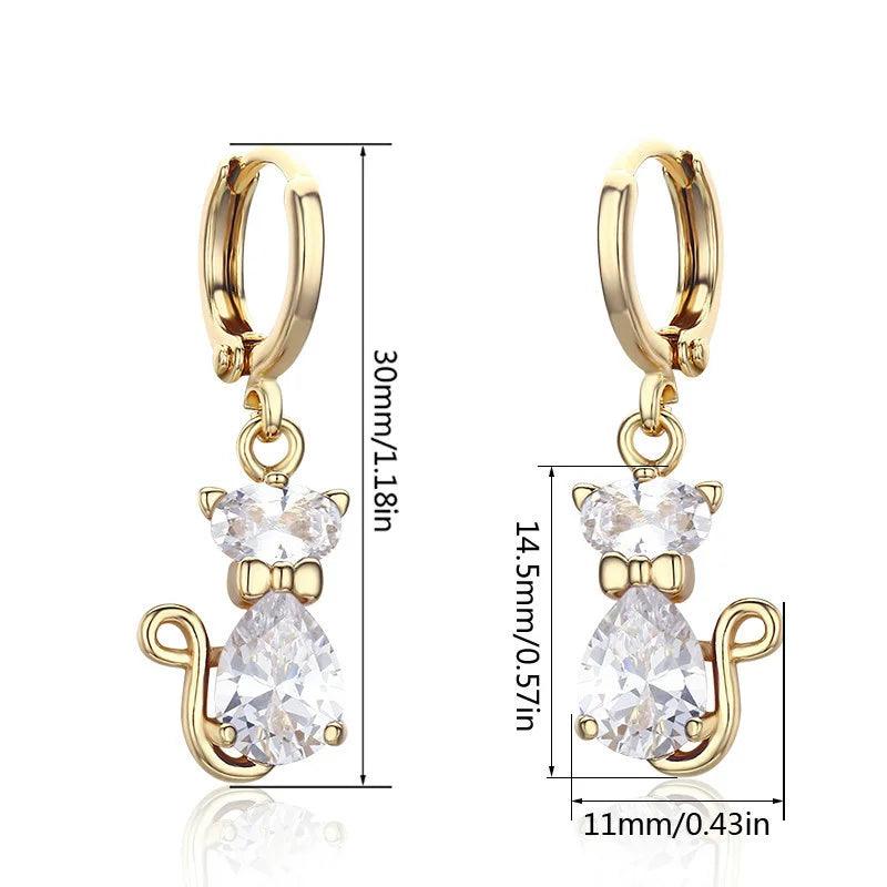 Zirconia Hoop Drop earings, 5 Colors - Just Cats - Gifts for Cat Lovers