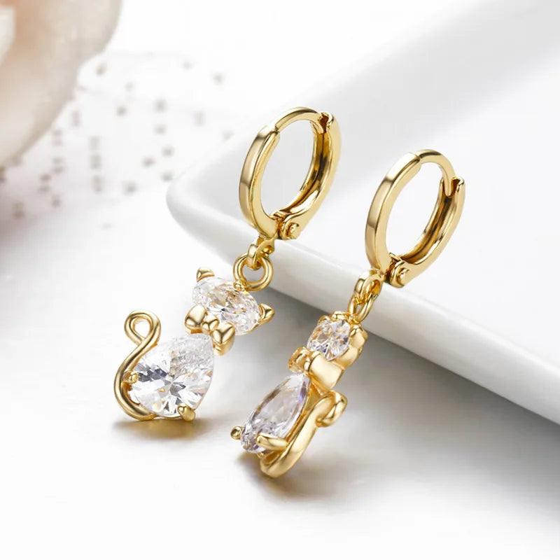 Zirconia Hoop Drop earings, 5 Colors - Just Cats - Gifts for Cat Lovers