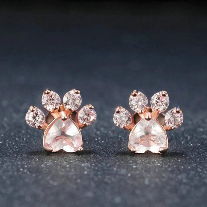 Zirconia Paw Print Stud Earrings, Pink - Just Cats - Gifts for Cat Lovers