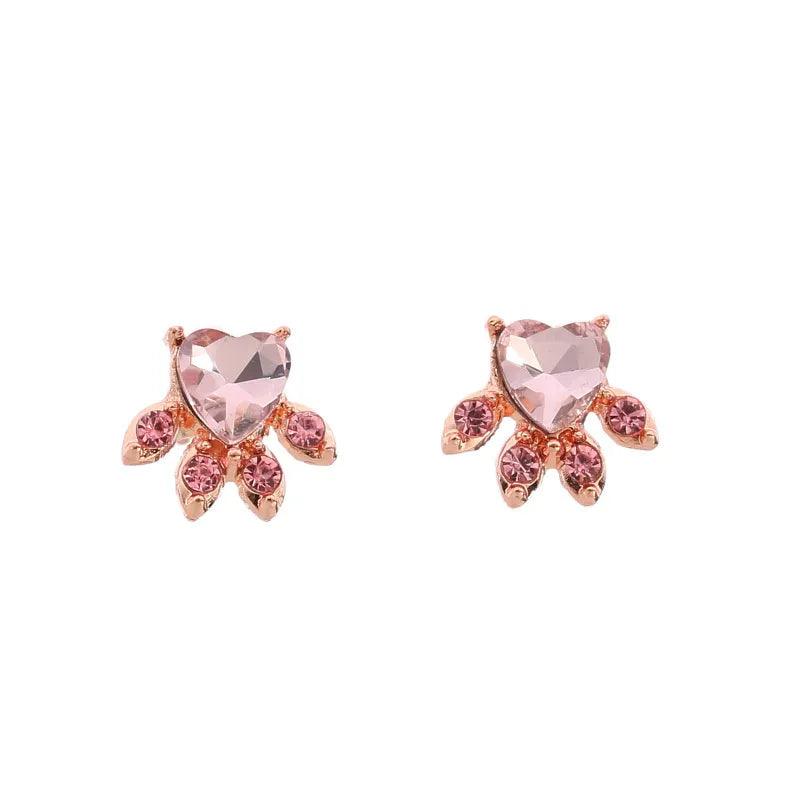 Zirconia Paw Print Stud Earrings, Pink - Just Cats - Gifts for Cat Lovers