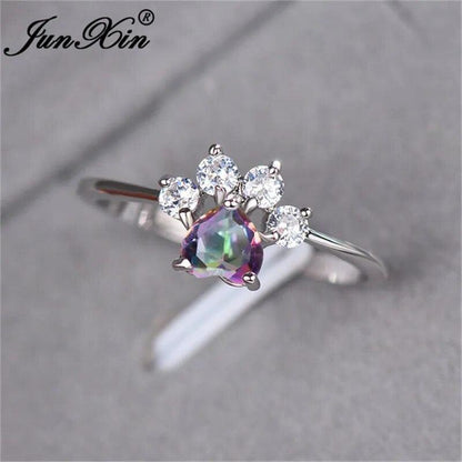 Zirconia/Opal 925 Sterlig Silver Pew Rings. 7 colors - Just Cats - Gifts for Cat Lovers